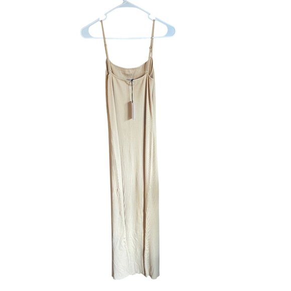 WeWoreWhat Ribbed Beige Maxi Dress With Adjustable Spaghetti Straps Cotton Blend - Picture 3 of 8